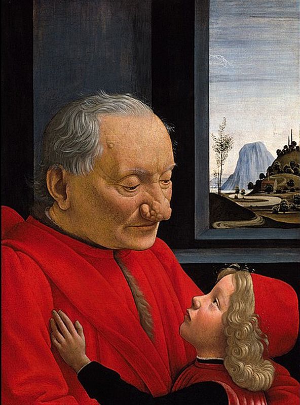 Paris Louvre Painting 1490 Domenico Ghirlandaio - Portrait of an Old man with a Young Boy 